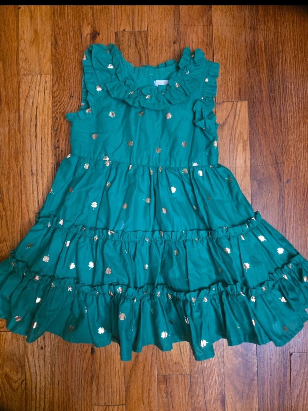 Christian Siriano Green Ruffled Tiered Dress with Gold Foil Accents